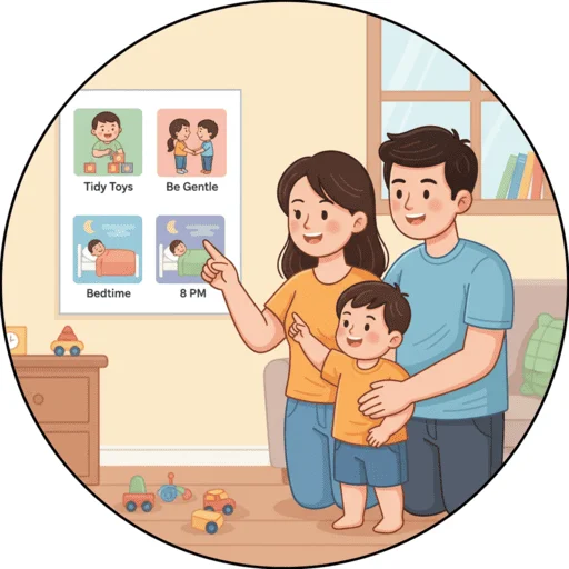 家庭制定和遵守规则的和谐场景