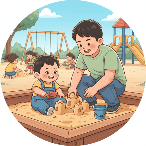 幼儿在沙池中玩耍的快乐场景