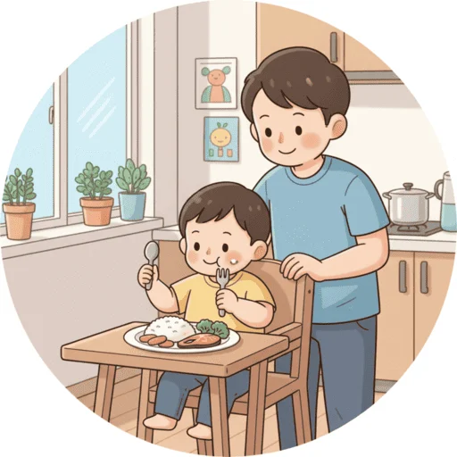 2-3岁幼儿自主进食的温馨场景